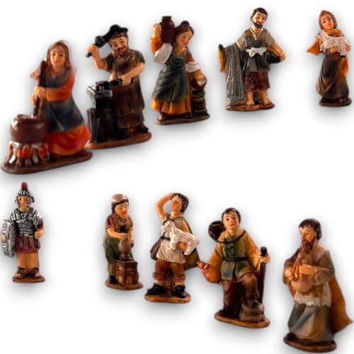 Generico Set di 10 Pastori per Presepe 5 cm, Disponibile in 2 Varianti, Figure Tradizionali in Resina Dipinta a Mano – Personaggi del Presepe, Artigianali, Presepio Natalizio (Modello 2, 5 cm)