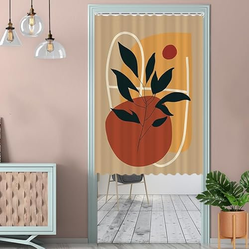 Türvorhang Orange Schwarzes Muster Küchenvorhänge Polyester Raumteiler Vorhang Waschbar Vorhänge Kurz Küchenvorhang Langlebig Fliegenvorhang Terrassentür tür Vorhang Verdickung Vorhang Tür 90x200cm