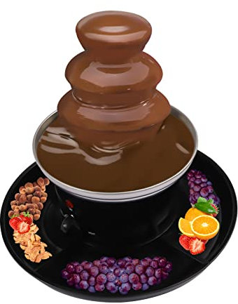 Mini Schokoladenbrunnen Maschine aus Edelstahl mit Food Tablett, 3 -Tier Elektrische Schokolade Schokobrunnen mit 6 Gabeln, 40W Schokolade Fondue Set für Früchte und Gebäck