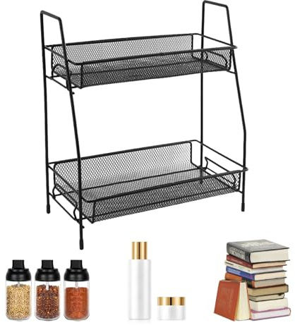 Eidoct 2 Tier Large Makeup Storage Rack Bathroom Storage Rack Spice Holder | Perfume Organiser Kitchen Rack Vanity Organizer Storage Shelve, for Kitchen Home Office Countertop, 37 x 33 x 17 cm