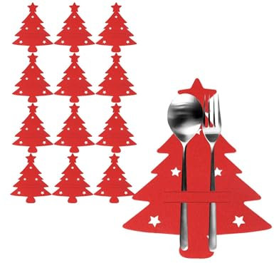 Przydasie Bestecktaschen aus Filz – 12er-Set – Tannenbaum-Motiv – Weihnachtsdekoration für den Tisch – 21 x 17 cm – Perfekte Ordnung und festliche Atmosphäre