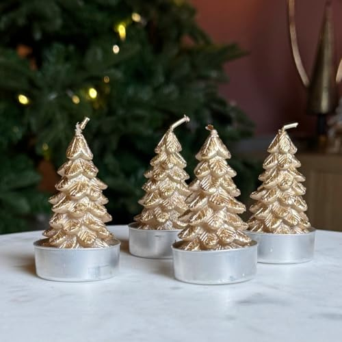 Christmas Tree Shaped Tealight Candles 7cm (Gold)