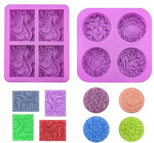 2 Stück Seifenformen Silikon, 4 Hohlraum Seifen Silikonform Set, Silikonformen Seife Wiederverwendbar, Hausgemachte Seifenform, Seifengießform für Seife DIY Formen, Kuchen Backen Pudding Schokolade