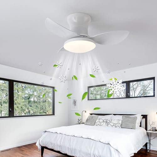 Ventilatore da soffitto per bambini silenzioso con luce e telecomando Motore CC a 6 velocità Piccolo ventilatore da soffitto Luce LED dimmerabile per camera da letto soggiorno Ventilatori a soffitto a