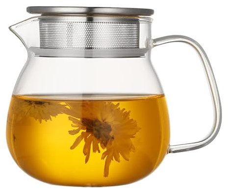 AddAcsaCi Premium Glass Tea Pot 500ml Round Shape, Stainless Steel (500ml Round)