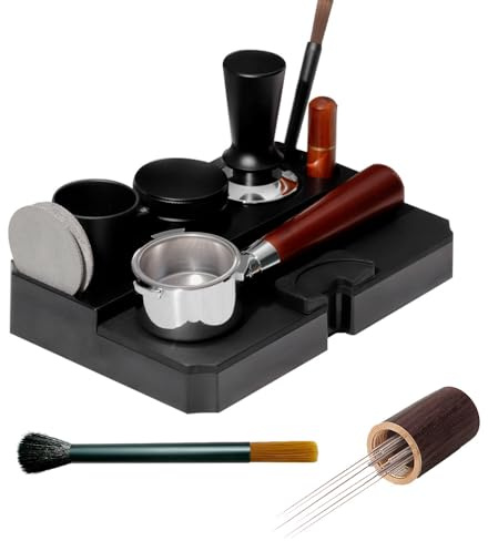 Wotendy Tamperstation für Barista 51-58mm, Espresso-Station, Kaffee-Tamper-Halter-Basis mit 6 Nadeln Espresso-Kaffeerührer und Bürste, Kaffee-Tamper-Station-Basis (Schwarz)