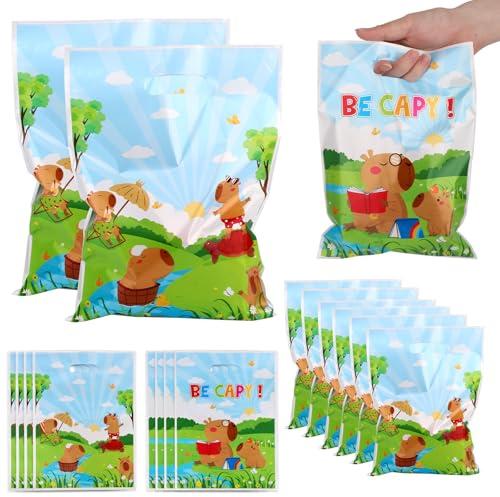 BOXOB 50pz Sacchetti Regalo Capybara, Carini Sacchetti Plastica a Tema Animale con Manici Be Capy Divertenti Bustina per Caramelle per Articoli Feste Compleanno Baby Showers & Eventi Speciali