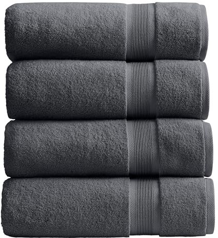 Springtree Home Luxury Viscose from Bamboo Bath Towel Set of 4 | 35% Viscose from Bamboo - 65% Cotton | Absorbent Quick-Dry Towels for Bathroom | Oeko-TEX Standard 100 Cotton | Iron Grey