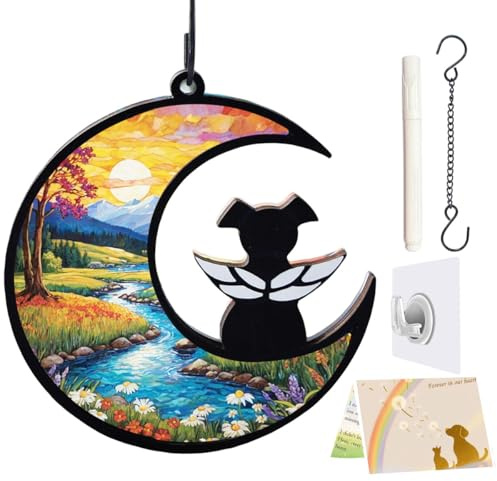 LZXLXS Dog Memorial Suncatcher, Loss of Dog Sympathy Gift for Pet Lovers, Cats Remembrance Ornament, Pet Memorial Gifts, Natural Landscape