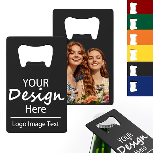 4–100 Stück personalisierter Flaschenöffner, individueller Edelstahl-Kreditkarten-Flaschenöffner, Vollfarbdruck für 6 Farben, gestalten Sie Ihr Text-Logo für Bar, Hochzeit, Jubiläen, Party (schwarz)