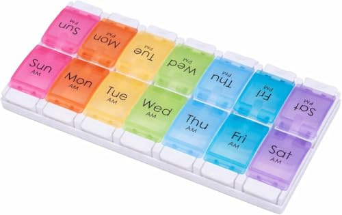 Medication Organizer Weekly Travel Pill Box 7 Days Dossett Boxes Portable Daily Pill Case 7 Day Compartments Easy Open Case for Vitamins Fish Oil Supplements and Medicine