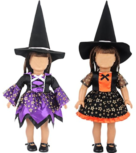 Wedhapy 2 Set 18 Zoll Puppenkleidung und Accessoires enthalten Hut, Kleider und Schuhe Pretty Puppenkleidung für 18 Zoll Puppenkostüme Geschenke für kleine Mädchen (Nicht inklusive) Halloween Decor