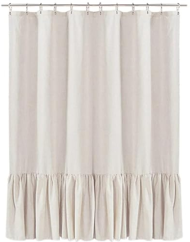 Hintyne Cortina de Ducha con Volantes de Lino Vintage Beige de 182 x 182 cm con Ojales para baño y hogar.