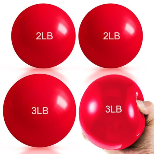 Halloscume 4 Pcs 2lb 3lb 4lb Weighted Toning Balls for Exercise, Innovations Soft Medicine Balls for Exercise, Pilates, Yoga, Balance, Flexibility(Red,2 Lbs & 3 Lbs)