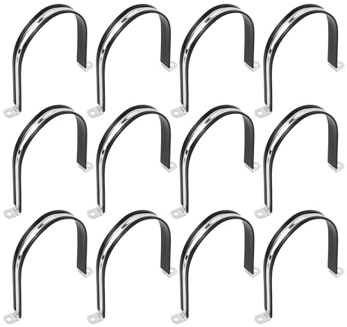 Songella Pipe Clamp 200mm 304 Stainless Steel U Pipe Clamps with Rubber Bearing Hose Clamps 12pcs