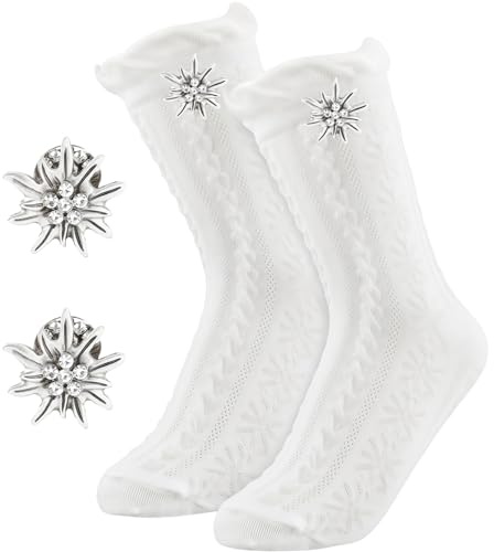 SKIPTHYBER Trachtensocken Herren Damen, Oktoberfest Strümpfe mit Edelweiß-Pin Trachten Socken für Oktoberfest Volksfest Tracht Landhaus Bierfest