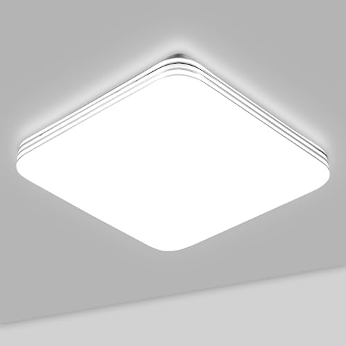 Hondony LED Deckenleuchte mit silbernem Rand, 48W Deckenlampe Flach 6500K, für Flur, Schlafzimmer, Küche, Bad, Balkon, Keller - Ultradünn Modern 38cm