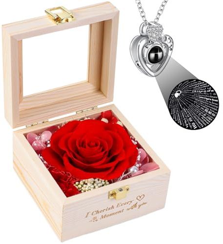 PatNlevs Ewige Rose Geschenke für Frauen, Geschenk Mutter, Geburtstagsgeschenk für Frauen, Konservierte Rose & Schmuck Geschenkbox für Freundin Mutter Ehefrau, Rot
