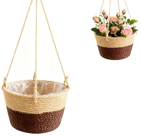 Rcbzzp Tejidas a Mano Cesta Colgante, Maceta Colgante para Plantas, Colgante Cesta De Macetero, Canasta de Plantas Colgantes, para Decoración del Hogar (Café)