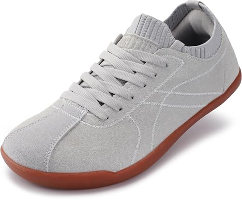 WHITIN Minimalist Wide Toe Box Shoes for Women Fashion Barefoot Slip-on Sneakers Suede Zero Drop Sole Size 9 Slip Resistant Training Footwear Grey 40