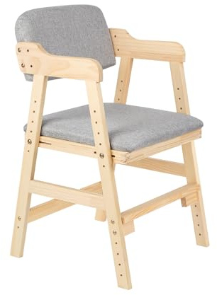 Höhenverstellbarer Holzhochstuhl für kinder von 2 bis 12 Jahren, Mitwachsender Kinderhochstuhl, Höhenverstellbar, hochstühle,bis 90 kg für Kinder und Erwachsener (48 x 46 x 78 cm – Grau (1 Stück))