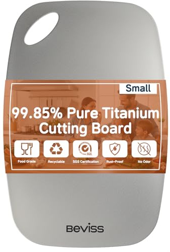 Beviss Real 99.85% Pure Titanium Cutting Board Non-Toxic 11.45 x 8.15- BPA Free, Non-Porous & Durable Kitchen Chopping Board for Meat, Vegetables, Fruits