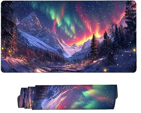 Mauspad XXL 800 x 400 x 3mm Gaming Mousepad mit Vernähte Kanten - Mouse Pad rutschfest - Mauspad für PC mit Glatter Oberfläche Aurora Mousepad, Maus Pad für alle Maustypen, Zubehör für Büro x-481