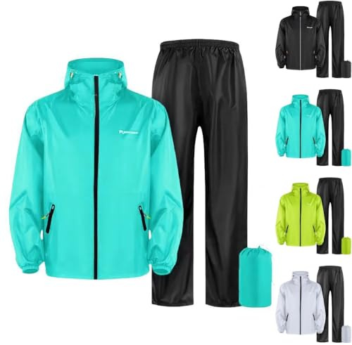 Ensemble Imperméable Homme Femme Combinaison de Pluie Moto Pliable Réfléchissante Veste et Pantalon de Pluie Impermeable Vêtements Imperméable et Combinaisons Veste Coupe Pluie pour Cyclisme Randonnée