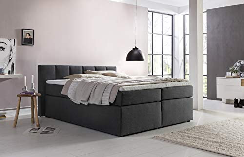 Furniture for Friends Doluna Valina Boxspringbett 160x200 cm H3 in Anthrazit niedriges Kopfteil 90 cm Ideal für Dachschrägen inkl. Visco Topper + 7 Zonen Taschenfederkern-Matratze