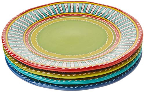 Valencia 11.25 Ceramic Dinner Plates Set of 4 – Colorful Boho Style Plates for Dinner, Microwave & Dishwasher Safe, Vibrant Glazed Tableware for Indoor Outdoor Use