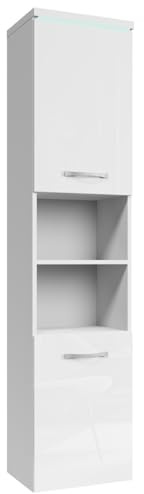 Badplaats Badezimmerschrank Paso 35 x 35 x 160 cm Weiß Hochglanz - Hoch Badschrank Mit 2 Türen