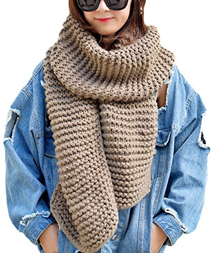 DELEY Unisex Paar Chunky Zopfmuster Wolle Stricken Lange Loop Schal Schals Halstücher Halstuch Umschlagtücher Rundschal Winterschal Kaffee