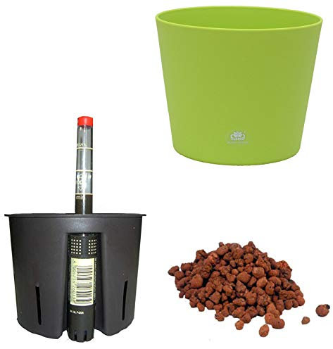 happy nature Set 4 teilig Hydro Set Blumentopf Flori Ø 16 grün Kulturtopf Wasserstandsanzeiger Blähton
