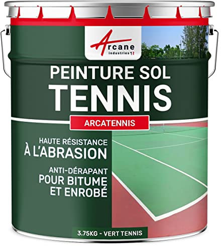 ARCANE INDUSTRIES Peinture pour Court de Tennis, béton, poreux, Couleur Ligne, rénovation, Anti dérapant, Salle de Sport : Arcatennis - 3.75 kg (Jusqu a 7.5 m² en 2 Couches) Vert Tennis