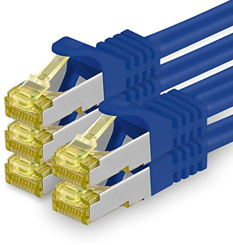 Cat.7 Patch Cable Set, S/FTP (PiMF) Ethernet LAN Network Cables, 10 Gigabits/10000 Mbps – High Speed – 600 MHz with Locking Protection, Halogen-Free (LSZH) Bleu - 5 pièces 3m