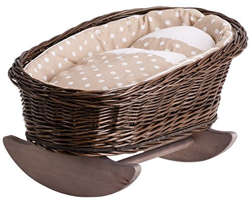 e-wicker24 Handgeflochtene Weidenwiege für Puppen – reizendes und langlebiges Puppenbettchen Puppenwiege ideal für fantasievolles Spielen Kinderzimmerdekoration Schaukelbett aus Korbgeflecht (Beige 1)