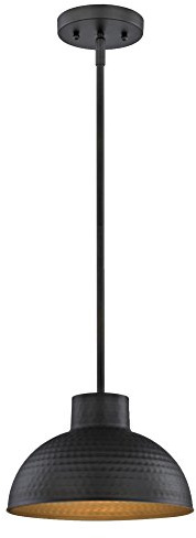 Westinghouse Lighting 6309900 Malte One-Light Indoor Pendant, Hammered Oil Rubbed Bronze Finish and Metal Shade with Gold Interior