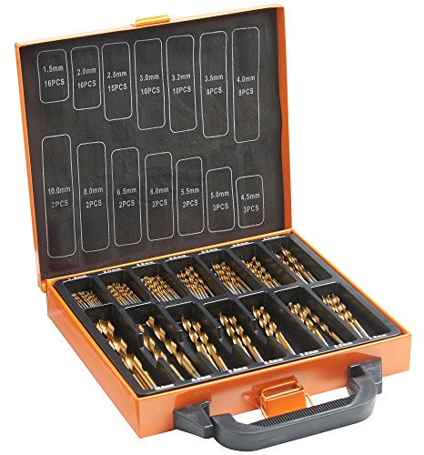 VonHaus HSS Bohrer Set mit Tragekiste – Bit Set mit 99 Teilen – 1,5–10 mm High Speed Stahlbohrer aus Titanbeschichtetem Stahl – Bohrerset für Holz, Mauerwerk und Metall – Bohrmaschinenzubehör