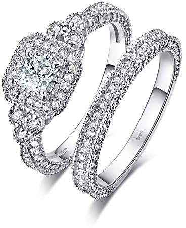 JewelryPalace Zirkonia Verlobungsringe Für Frauen, Jubiläum Versprechen Hochzeitsring Vorsteckring Trauring Ehering Braut Sets 925 Sterling Silber Ring mit Stein Rosegold Gold