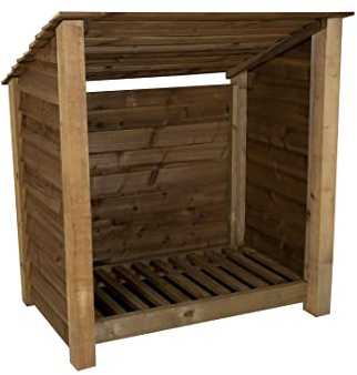 Arbor Garden Solutions wooden log store 4ft, firewood storage (W-119cm, H-126cm, D-88cm), brown finish (Without kindling shelf (roof sloping back))