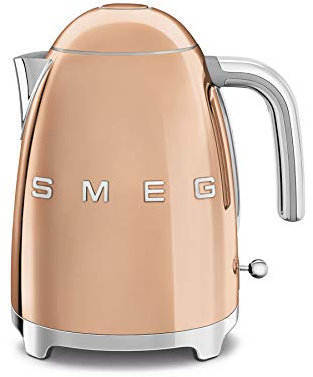 Smeg, Bollitore Elettrico KLF03RGEU 1,7 L, Filtro Anticalcare Lavabile, Autospegnimento di Sicurezza, Indicatore Livello di Acqua, Base Antiscivolo e Avvolgicavo Integrato, Potenza 2400W, Oro Rosa