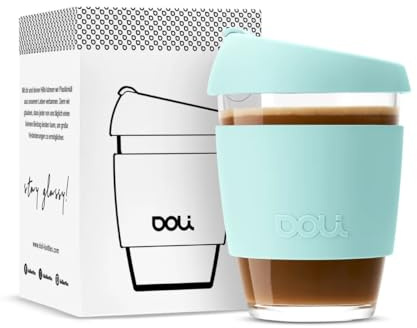 Doli Glas Kaffeebecher to go 340ml Mint - Schwappdicht mit Thermohülle - Trinkbecher für Heiß- & Kaltgetränke - Spülmaschinenfest - BPA-frei