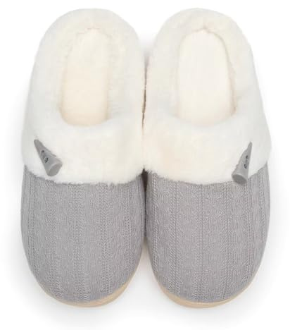 NineCiFun Pantofole da Donna accoglienti in Memory Foam pelose morbide Pantofole Calde Camera da Letto Pantofole Antiscivolo Suola Rigida per Le Donne Uso Interno ed Esterno(EU36/37,Grigio)