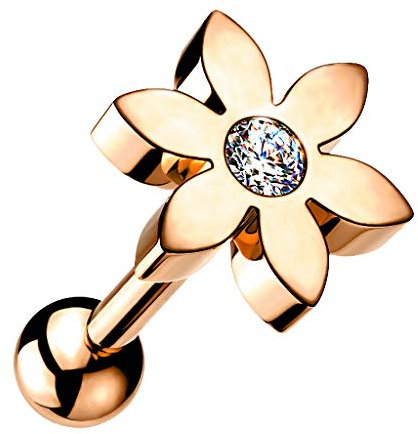 Taffstyle Piercing Stecker Blume mit Kristall | für Ohr Tragus Helix Lippe