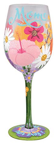Enesco Designs by Lolita I Love You Mom Flowers - Copa de vino pintada a mano, 1 unidad (paquete de 1), multicolor