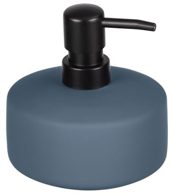 WENKO Distributeur de Savon Avellino, doseur de Savon Rechargeable en céramique, Surface agrippante Soft-Touch, Ø10,5x12,5 cm, 380 ML de Savon, Accessoire de Salle de Bain dépoli, Bleu Pigeon