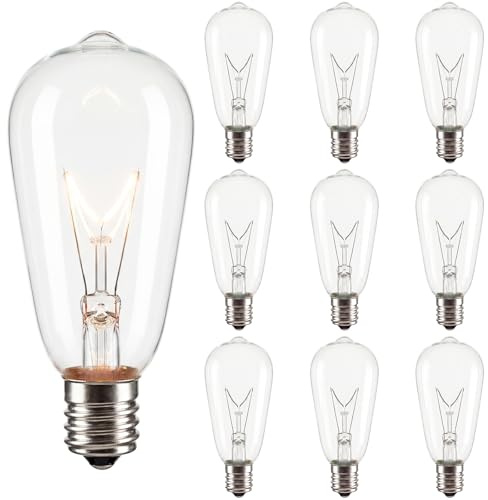 Oviejo 10 Pack Edison Light Bulbs, ST40 Clear Incandescent String Light Bulbs Replacement, 7W E17 Screw Base Bulbs for Outdoor String Lights Patio Backyard Decor, Warm White