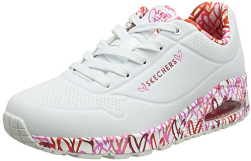 Skechers Uno Loving Love, Scarpe da ginnastica Donna, Bianco White Durabuck Red Mesh Trim, 38.5 EU