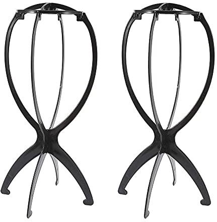 Perückenhalter,2 PCS Tragbare Falten Perückenständer Kurze Perückenlöcher Kunststoff Schwarz Perücke-Standplatz Perückendisplay Tool für Damen Herren