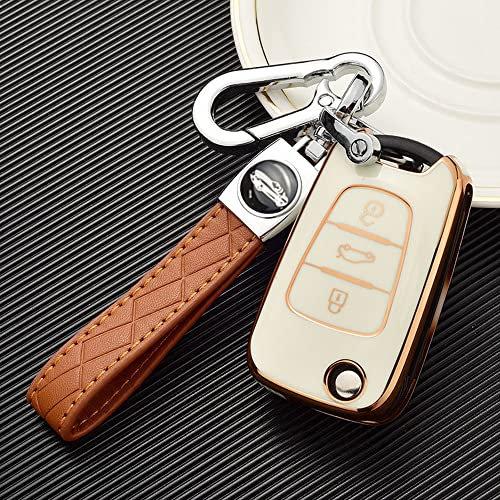 ontto Klapp Autoschlüssel Hülle Cover Passt für Kia Sportage Optima Ceed Hyundai i20 i30 IX20 IX35 Veloster Elantra Fernbedienung Schlüsselanhänger TPU Schutzhülle Schlüsselcover Schlüsselbox-Beige